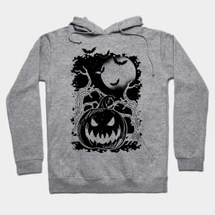 Halloween Pumpkin with Full Moon and Bats Graphic Hoodie